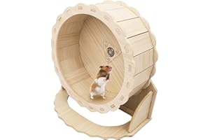 Hamiledyi Wooden Hamster Wheel, Small Pets Exercise Wheel, Silent Running Wheel for Gerbil, Mice, Guinea Pigs, Dwarf Syrian Hamster (5.9in)
