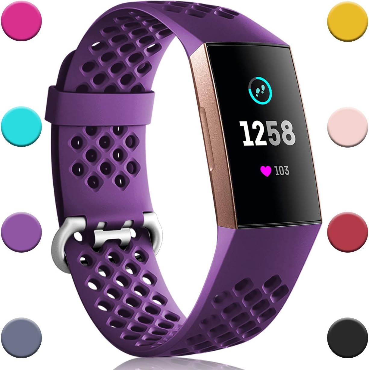 Nofeda Bands Compatible with Fitbit Charge 4 / Charge 3 / Charge 3 SE, Air Holes Breathable Sport Wristband Replacement for Fitbit Charge 3/ Charge 4 Fitness Tracker Women Men, Large, Plum