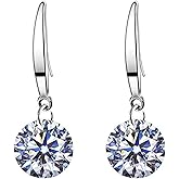 Greendou Fashion Jewelry 14k White Gold Plated 8.5 mm Naked Drill Sparkle Crystal Dangle Earrings (White)