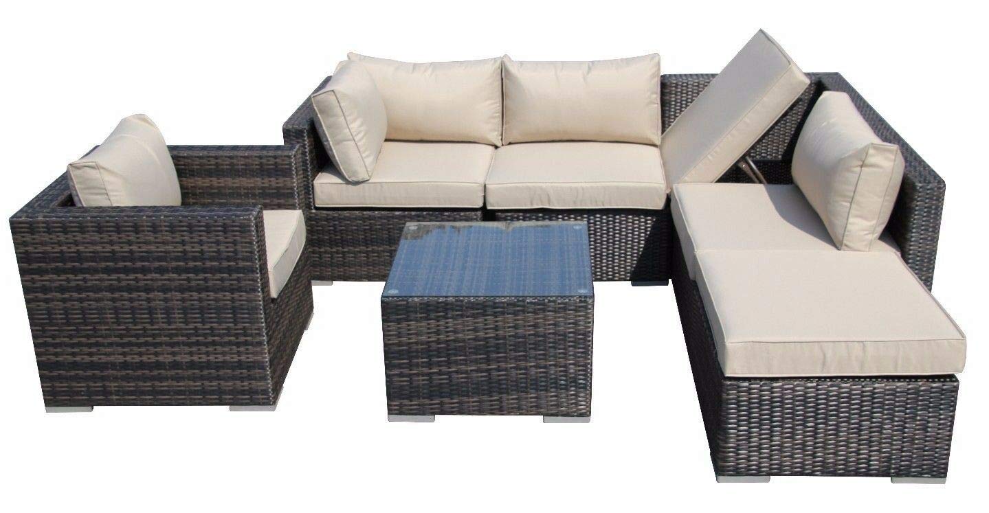 Round Table With 6 Seater Patioption Outdoor Patio Furniture Sets Rattan Chair Wicker Set 7 Pieces Pe Patio Porch Furniture Backyard Porch Garden Poolside Balcony Furniture Sets Dining Tables Tables