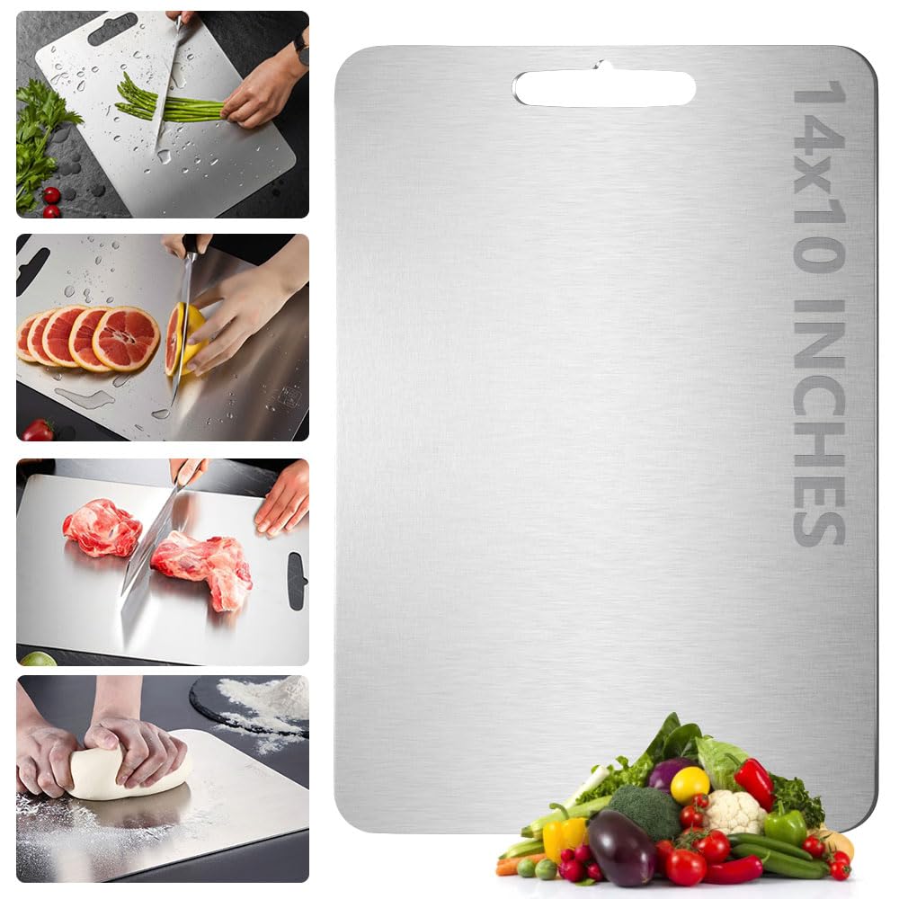 Photo 1 of 100% Pure Titanium Cutting Board for Kitchen – Non-Toxic, Double-Sided, Eco-Friendly, Dishwasher Safe, Rustproof, Knife-Friendly Chopping Board for Meat, Vegetables & Fruits (14 x 10 in)