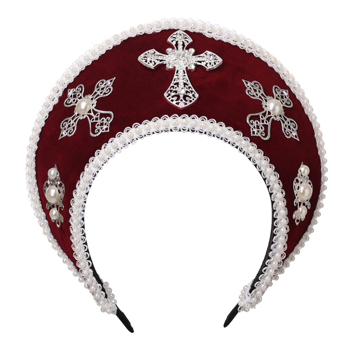 GRACEART Anne Boleyn Hat Headpiece Elizabethan Headwear Tudor Coronet Hood Hat (Style-6(dark red)) โ image 1