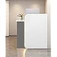 Reception Desk Office Checkout Counter, Modern Front Desk Reception Counter Desk with Lockable Drawer Simple Retail Counter for Retail, Lobby, Beauty Salon Clothing Store(Gray+White,24" Lx18 Wx39 H)