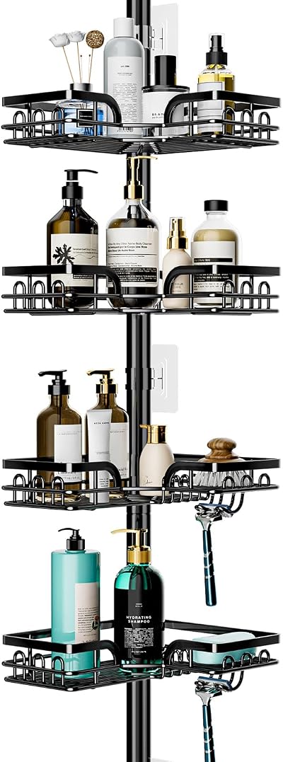 HapiRm Telescopic Corner Shower Caddy 4 Tier 22 Hooks Rustproof Adjustable