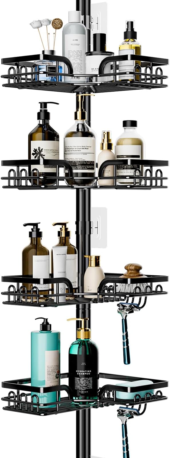 HapiRm Telescopic Corner Shower Caddy 4 Tier 22 Hooks Rustproof Adjustable