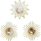 OYEFLY 3 Pcs Metal Mirrors,Gold Wall Sunburst Wall Mirrors (Gold)