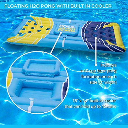Inflatable Pool Beer Pong Set with Cooler - Floating Water Drinking Game - Adult, College Drink Games for Outdoor, Backyard, BBQ, Boating, and Lake Parties - Beirut Table Top Floats for Poolside Pong