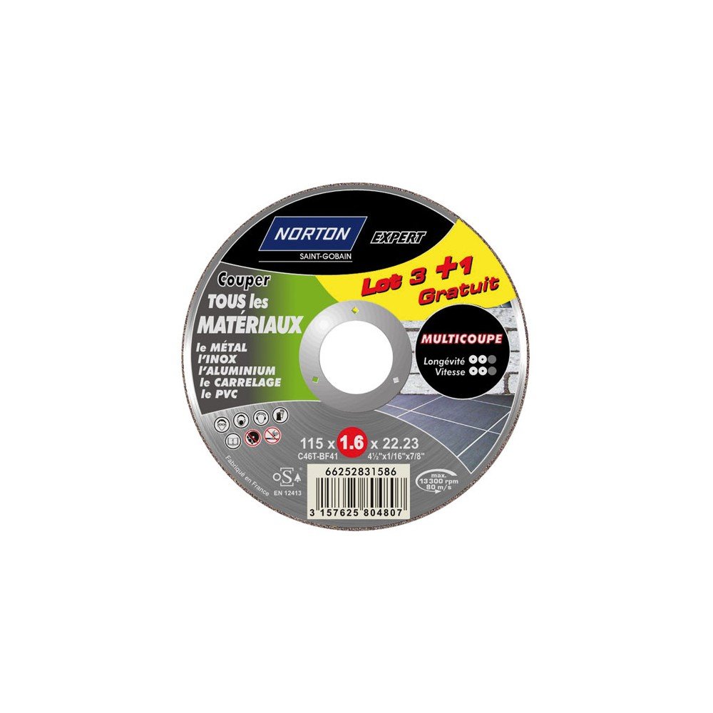 Norton Set of 3, Multi/1 Wheels 115 x 1.6 x 22.23 mm