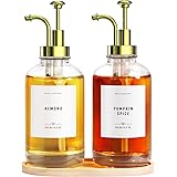 Coffee Syrup Dispenser Set with Bamboo Tray, Glass Syrup Bottles with Pump and 24 Labels, Coffee Bar Accessories, Syrup Dispe