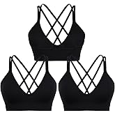 Sports Bra for Women V-Neck Strappy Criss Cross Yoga Bra Padded Medium Support Workout Gym Athletic Fitness Bras 3 Pack