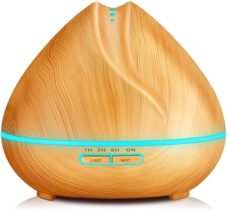 Large Capacity Essential Oil Diffuser 500ml Ultrasonic Cool Mist Wood Grain Aromatherapy Oil Diffuser Humidifier Whisper Quiet Air Purifier Led Changing Lights for Home Office Yoga Single Room