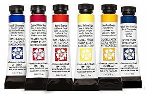DANIEL SMITH 285610005 Extra Fine Essentials Introductory Watercolor, 6 Tubes, 5ml, Blue/Transparent/Yellow, 0.17 Fl Oz (Pack of 6)