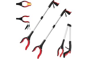 GRABRUNNER Grabber Reacher Tool - 2 Pack 32” Reacher Grabber Tool with Strong Magnetic and Swivel Head - Heavy Duty Pick Up Stick Grabbers for Seniors, Trash, Surgery Recovery Must Haves Gifts(Red)