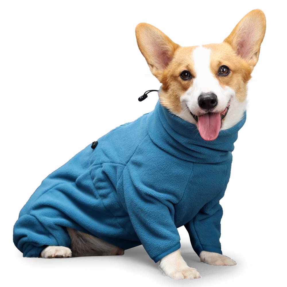 MeiAOBest Dogs Jumpers Soft Fleece Zipper Windproof Winter Clothes Warm Thickened Four-Legged Jumpsuit Coat Jacket Apparel Pet Pajamas for Small Medium Dogs (Medium, Turquoise)