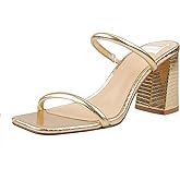 BCTEX COLL Women's High Heeled Sandal Two Strap Square Toe Slip on High-heeled Sandal High Heel Sandal Comfortable for Women
