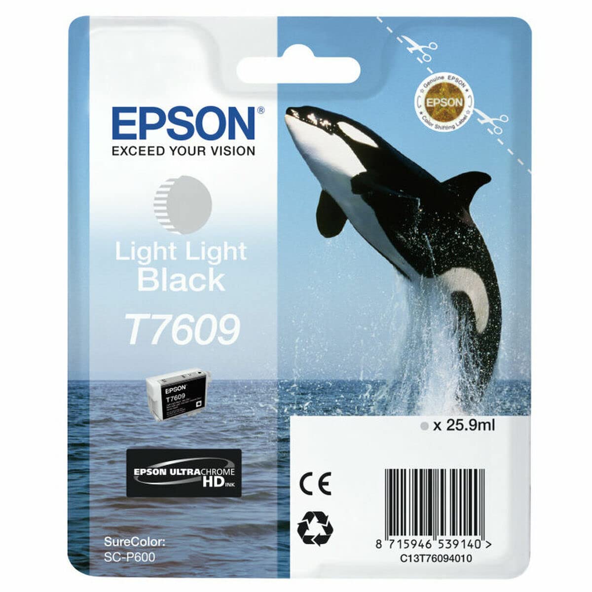 Epson Killer Whale T7609 Ink Cartridge, Light Light Black, Genuine