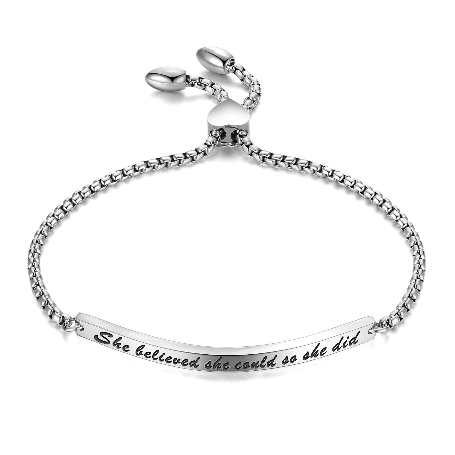 GAGAFEEL Cuff Bangle Inspirational Jewelry She Believed she Could so she did Women Bar Bracelet Link Birthday Xmas Gift (Silver)