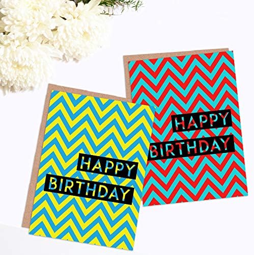 Wee Blue Coo Geometric Bright Bold Quirky Love All Occasions Various Assorted Blank Greeting Cards With Envelopes includes Birthday Congratulations Thank You Pack of 6 - Image 3