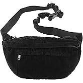Micmores Crossbody Bags for Women Men Corduroy Fanny Pack Oversize Shoulder Purse Cute Belt Bum Sling Bag for Travel Running (Black)