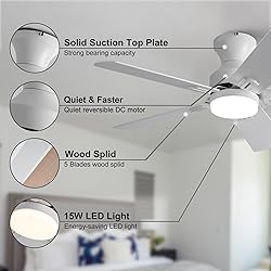 KENSID 42 Inch White Ceiling Fans with Lights and