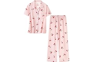 Umeyda Girls Pajamas Set Button Down Notch Collar Soft Short Sleeve Pjs Set with Long Pant Set Lounge Set