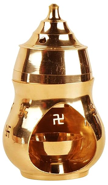 Puja N Pujari Brass Incense Burner/Camphor Lamp (Gold_6 Inch X 3 Inch X 3 Inch)