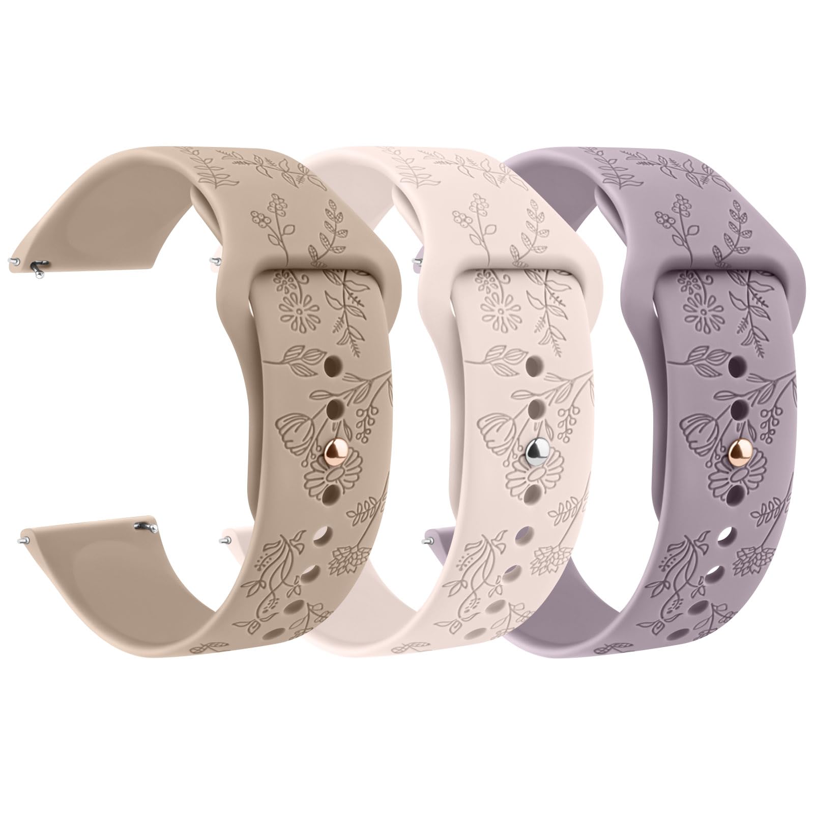 Veryfit Smart Watch Bands, 22mm Watchbands for IDW13 IDW16 IDW19 IDW26 IDW28 Smartwatch, Floral Engraved Soft Silicone Rubber Sport Replacement Watch Strap for Veryfit (Pink+Milk Tea+Taro Purple)
