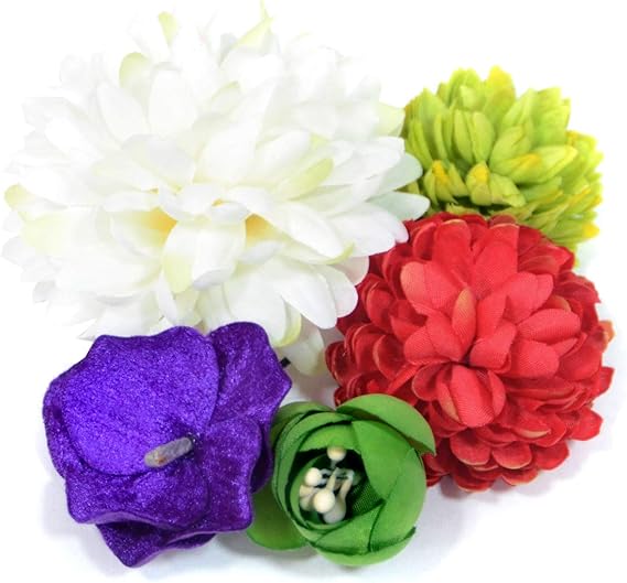 Amazon 花 髪飾り ピンポンマム 5点セット 白 紫赤緑 マルチカラー 155 和装アクセサリー 和装小物 通販