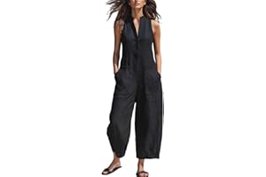 One Piece Jumpsuits for Women, Sleeveless Stand Collared Baggy Jumpsuits with Pockets Casual Summer Lightweight Outfits