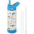 Fimibuke Kids Insulated Water Bottle, 18oz BPA FREE 18/8 Stainless Steel Kids Cup with Straw Travel Tumbler Double Wall Vacuum Leak Proof Toddler Water Bottle for School Boys Girls(1 Pack, Game)