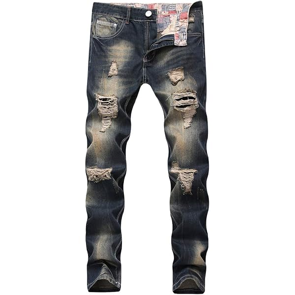 Skylinewears Men's Slim Fit Moto Biker Jeans Distressed Skinny