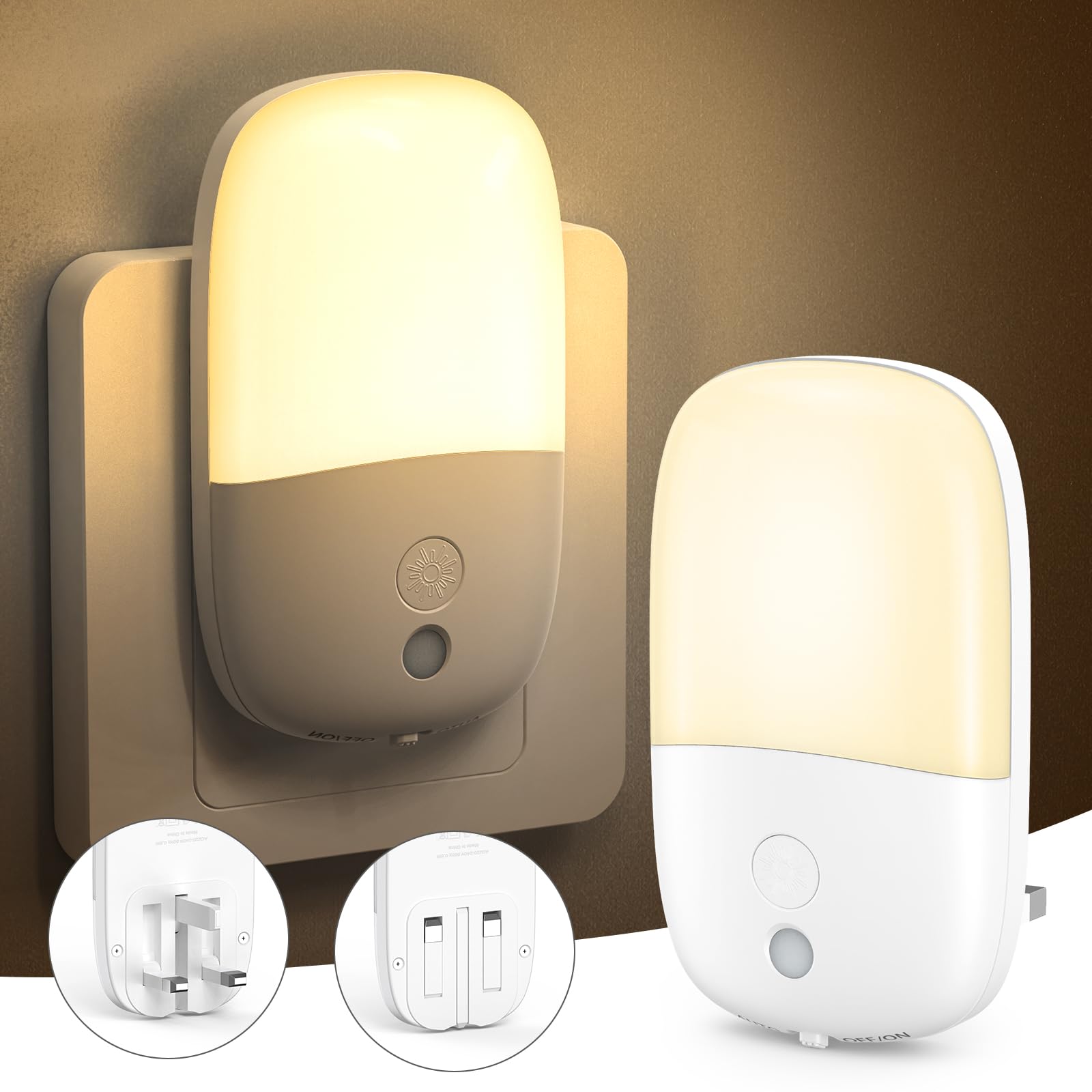 OQIMAX Plug in Night Light, Night Lights Plug in Wall with 3 Lighting Modes, Warm White Dimmable Plug Night Light with Retractable Plug, LED Night Lights for Children's Rooms, Stairs, Hallway (2 Pack)