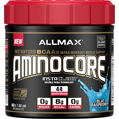 ALLMAX Nutrition - AMINOCORE BCAA - 8G BCAAs - 100% Pure Branch Chained Amino Acids - Gluten Free - Blue Raspberry - 462 Gram
