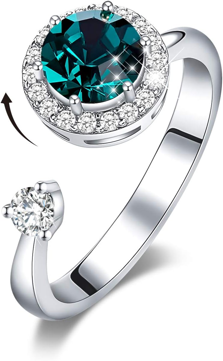 Rings for Women Birthstone Rings for Teen Girls Rose Gold/Rhodium Plated Mother's Day Jewelry Gifts for Wife Moms Adjustable Rings Embellished with Austria Crystal Size 7-9 Anniversary Birthday