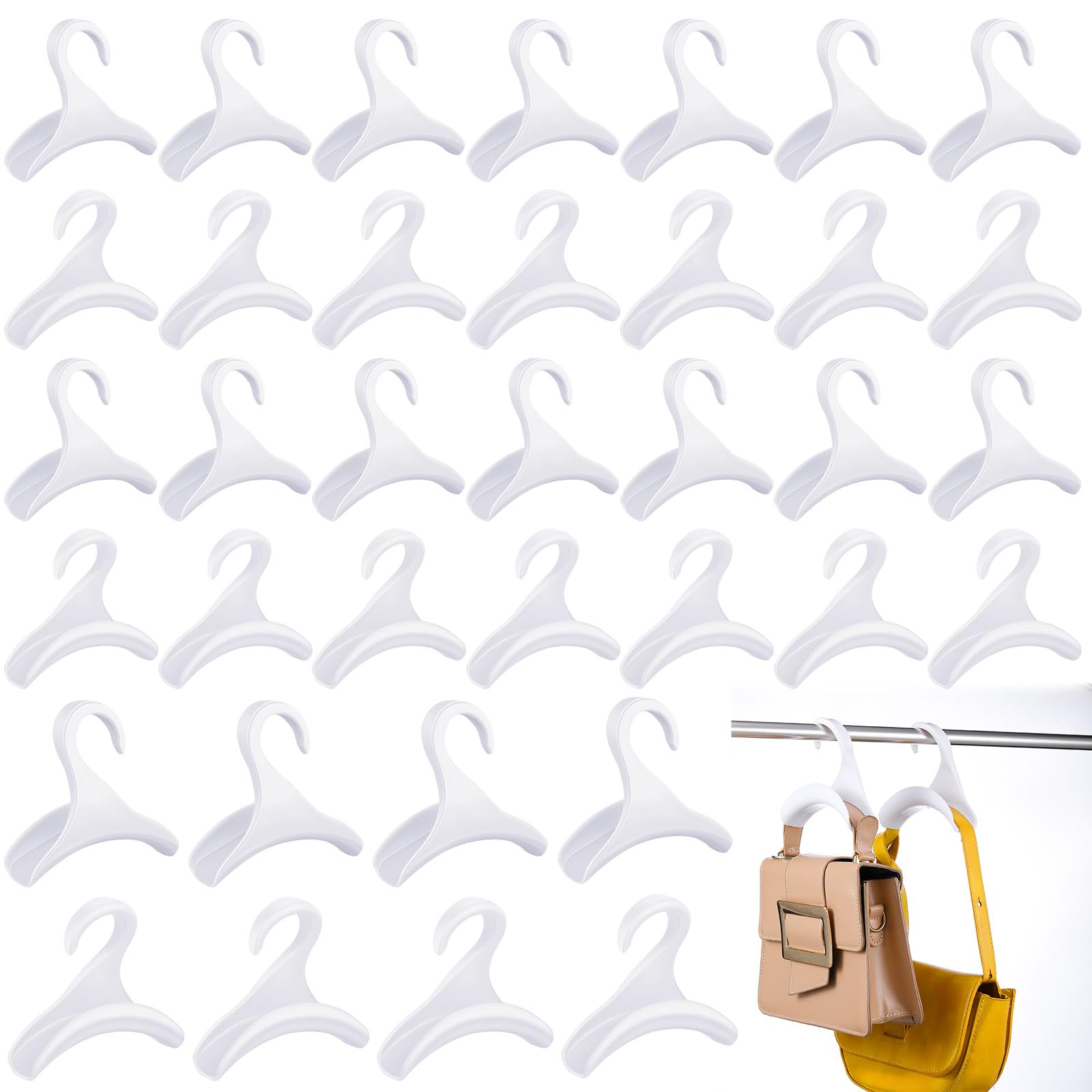 Photo 1 of Maitys 36 Pcs Purse Hanger Hook Acrylic Bag Hanger Handbag Tote Bag Rack Holder Closet Organizer Storage for Backpacks Tote Holder Over The Closet Rod Hook for Storing Handbags Satchels (White)