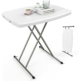 VINGLI Small Adjustable Folding Table, 13.8 in-28 in Height Personal Laptop TV Tray, HDPE Plastic Top with Steel Frame, 30 inch, White