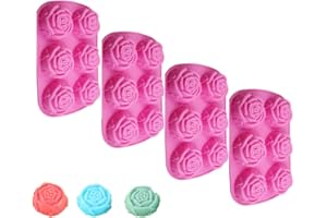 Wanfoou 4 Pack Rose Silicone Mould, Large Rose Flower Silicone Tray for Cake Bread Pudding Chocolate Muffin Soap, 6-Cavity 3D