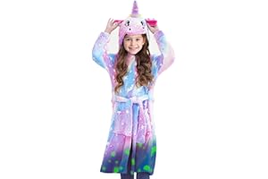 GOPHRALOVE Glow in The Dark Unicorn Robe for Girls | Ultra-Soft Hooded Bathrobe & Sleepwear | Machine Washable, Ages 5-10