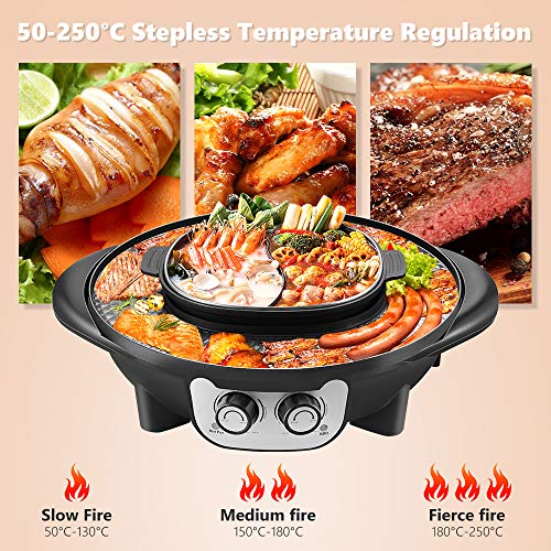S SMAUTOP 2 in 1 Electric Smokeless Grill and Hot Pot Combo
