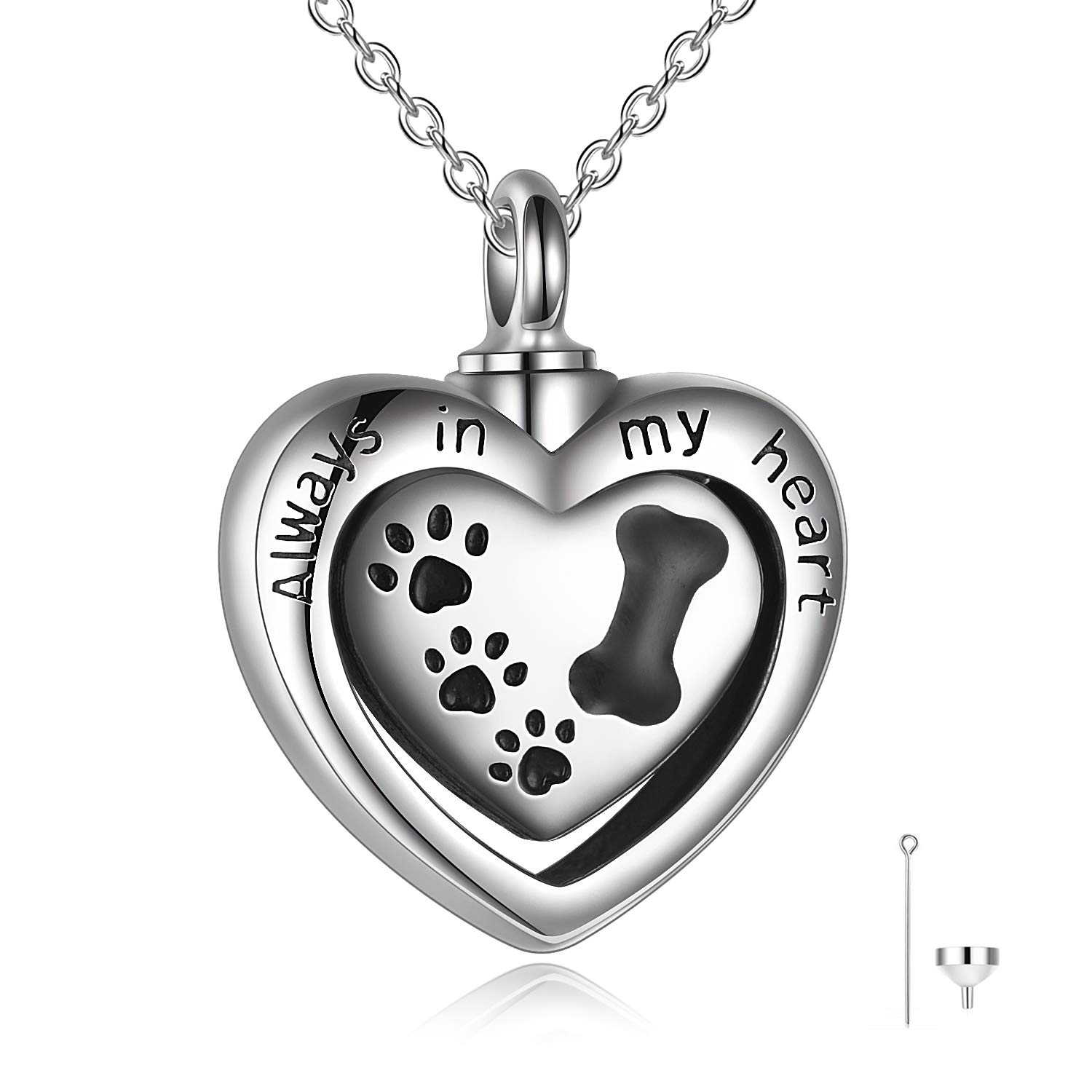 URONE Dog Urn Necklace for Ashes Sterling Silver Dog Heart Cremation Keepsake Pendant Pet Memorial Jewellery Gifts for Women