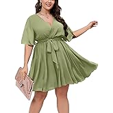 SCOMCHIC Women's Plus Size Summer Dresses Short Sleeve Wrap V Neck A Line Skater Mini Short Dress XL-4XL