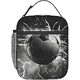 cromcu Insulated Lunch Box for Boys Kids Girls Soccer Lunch Bag for Work,Picnic,School,Travel,Hiking, Beach or Fishing Polyester Soccer in Water And Lightning Lunch Box