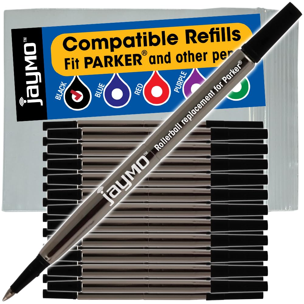 Jaymo Replacement for Parker Quink 1950323 - Measures 4.56 in / 116 mm Long - Rollerball Pen Refill - 24 Black