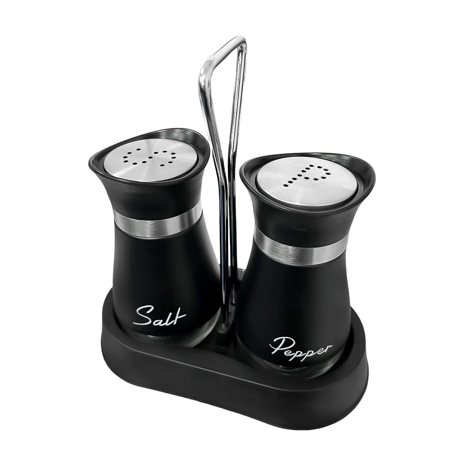 1 Pair Salt and Pepper Shaker Set with 1 Tray, Kitchen Utensils, Stainless Steel Glass Salt Shaker, Black Spice Bottle for Kitchen, Camping