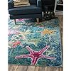 Unique Loom Positano Collection Coastal Modern Bright Colors Starfish Runner Rug_CAP001, 8' 0 x 10' 0, Navy Blue/Teal