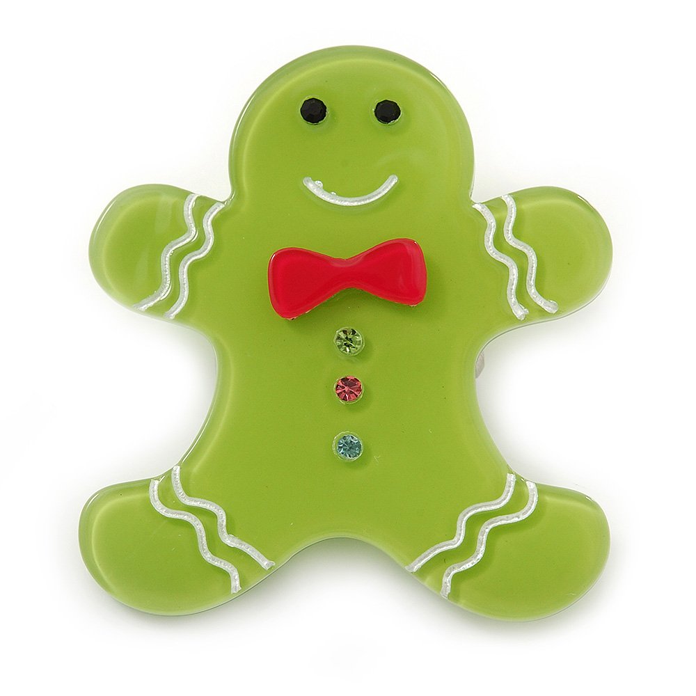 Lime Green Austrian Crystal Acrylic 'Gingerbread Man' Brooch - 45mm Length