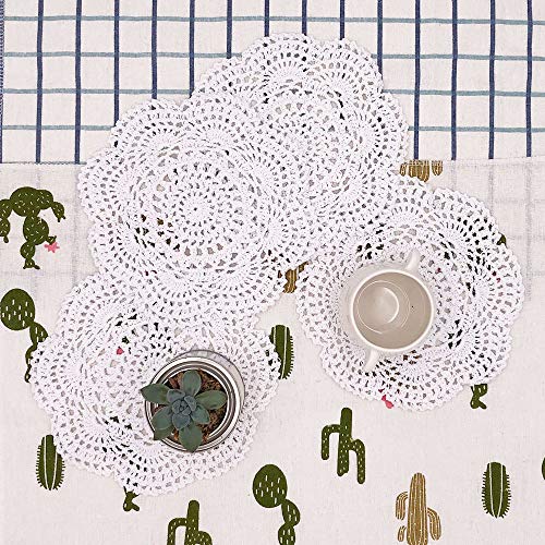 Phantomon 8 Inch Doilies Crochet Round Lace Doily White Handmade 100% Cotton Crocheted Coasters, Pack of 4
