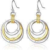 Hpoewre Mixed Metal Earrings, Round Circle Hoop Two Tone Dangle Earrings, Vintage Gold and Silver Geometric Earrings, Handmade Boho Earrings for Women