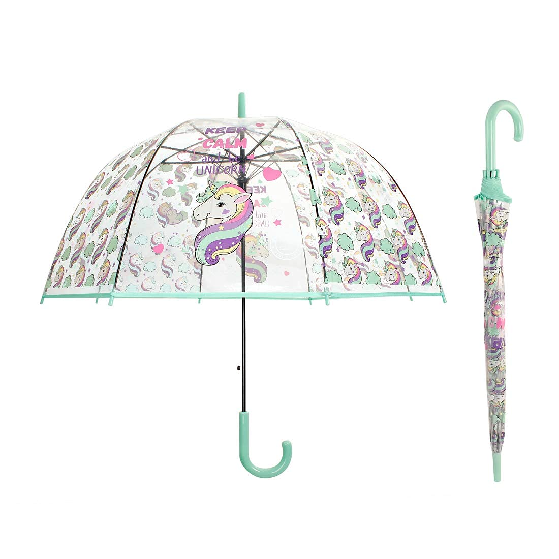 Jagmag® Green Dome Shape Unicorn Transparent Umbrella for Girls/Latest