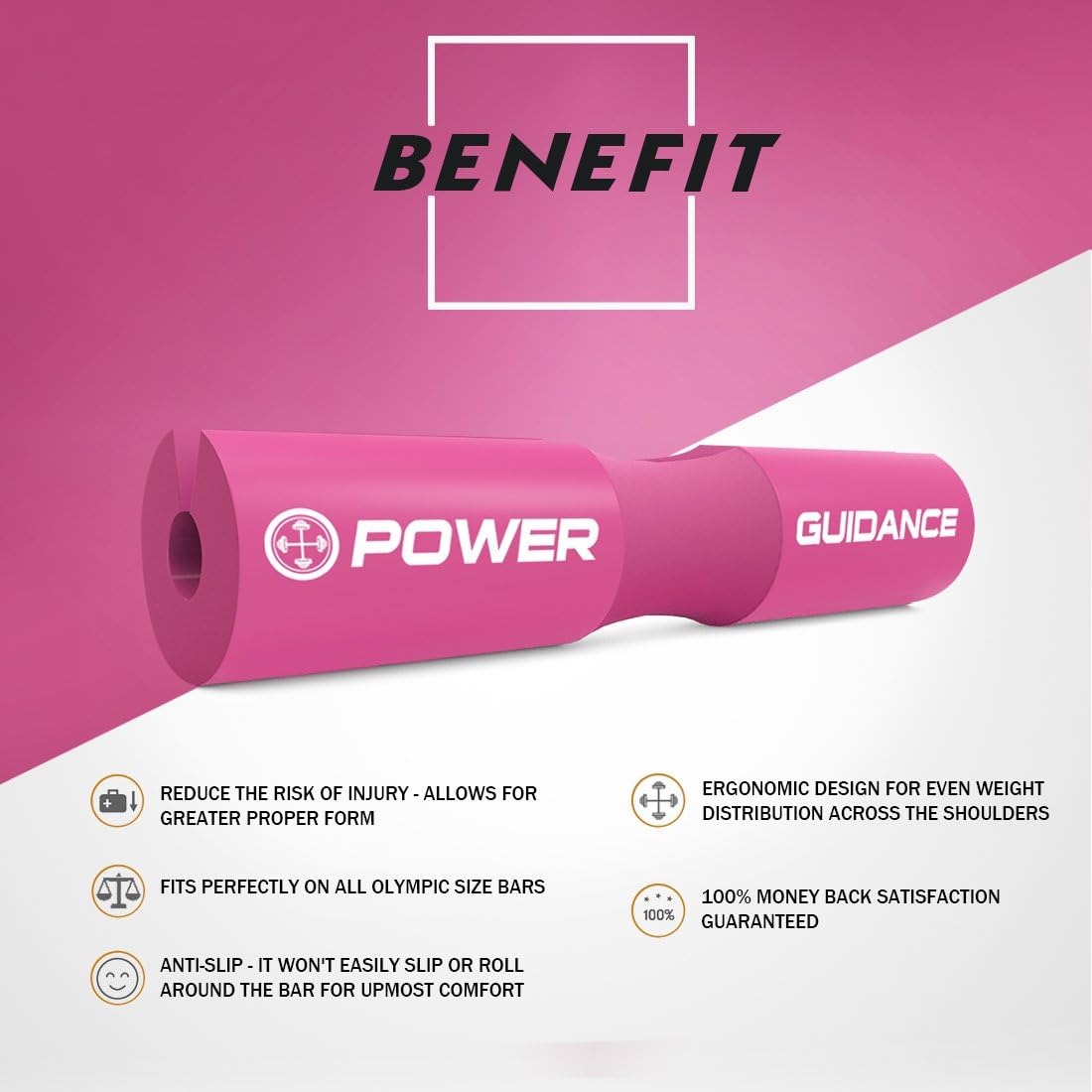 POWER GUIDANCE Barbell Squat Pad - Neck & Shoulder Protective Pad - Great for Squats, Lunges, Hip Thrusts, Weight Lifting & More - Fit Standard and Olympic Bars Perfectly : Sports & Outdoors